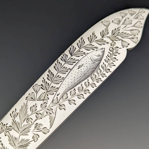 英国アンティーク 純銀製ハンドル フィッシュカトラリー 5ペアセット 布ケース入