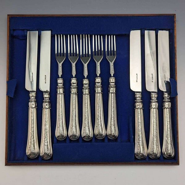 1833 British Antique Sterling Silver Dessert Cutlery 5 Pair Set Total 383g Trayed Thomas Samson