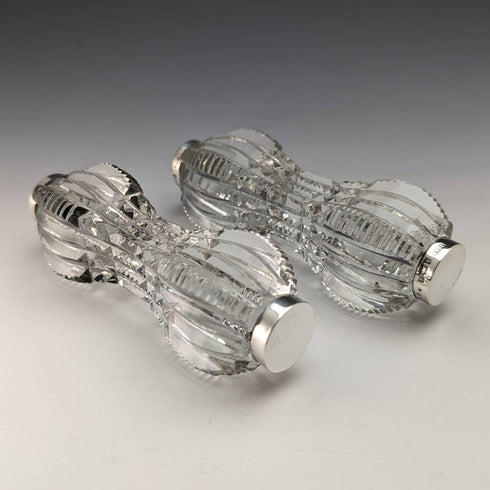 1903 British antique cut glass knife rest pair sterling silver decoration J Gilbert