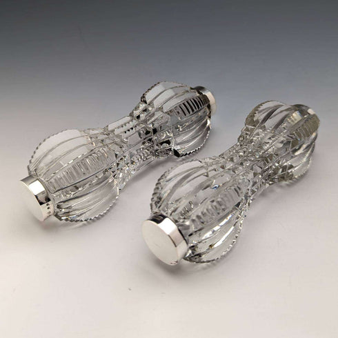 1903 British antique cut glass knife rest pair sterling silver decoration J Gilbert