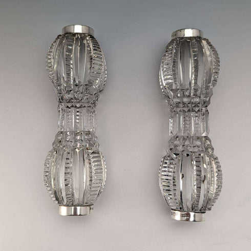 1903 British antique cut glass knife rest pair sterling silver decoration J Gilbert