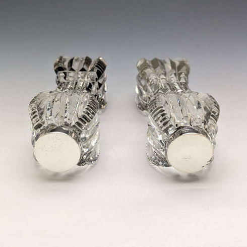 1903 British antique cut glass knife rest pair sterling silver decoration J Gilbert