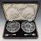 1927 British vintage cut glass dish pair sterling silver fork set CW Fletcher & Sons boxed