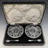 1927 British vintage cut glass dish pair sterling silver fork set CW Fletcher & Sons boxed