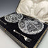 1927 British vintage cut glass dish pair sterling silver fork set CW Fletcher & Sons boxed