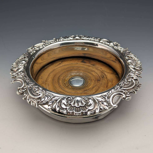 British antique silver plate bottle coaster