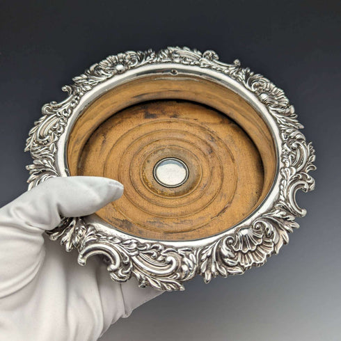 British antique silver plate bottle coaster