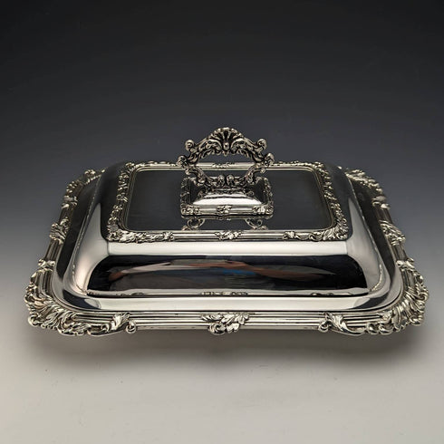 British Antique Silver Plate Square Entree Dish
