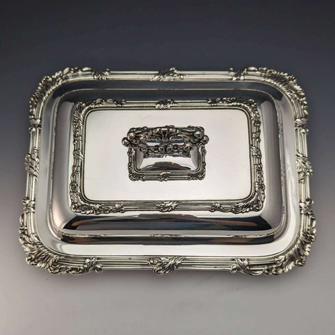 British Antique Silver Plate Square Entree Dish