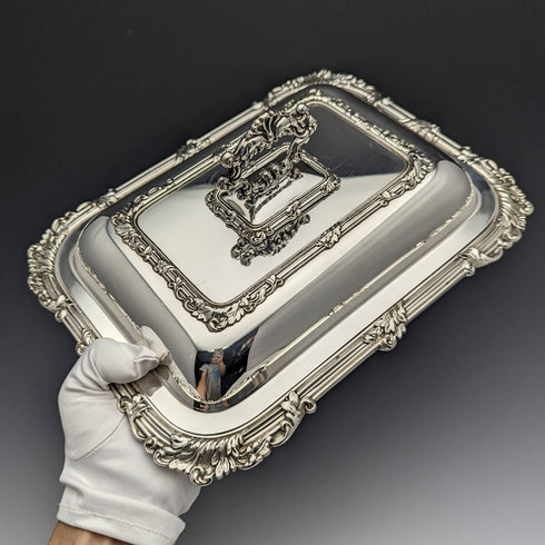 British Antique Silver Plate Square Entree Dish
