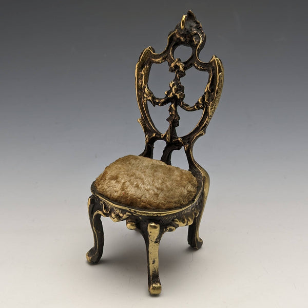 1920s Brass Chair Pocket Watch Holder Brown Seat