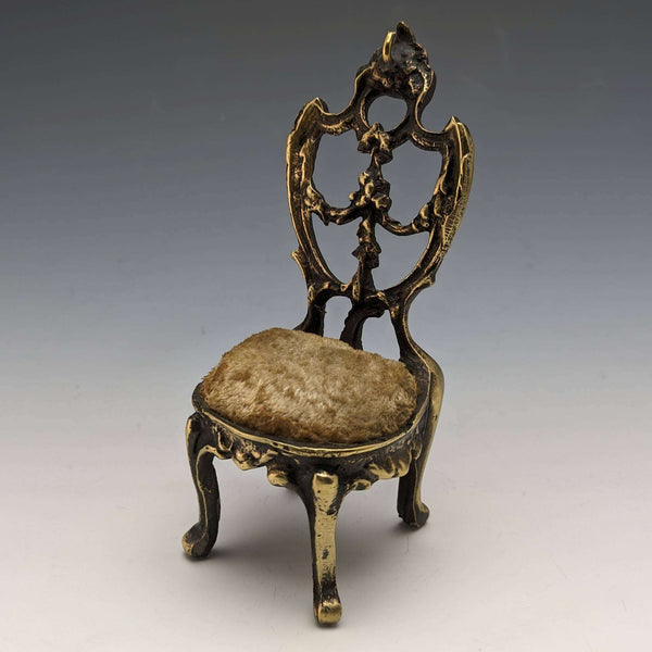 1920s Brass Chair Pocket Watch Holder Brown Seat