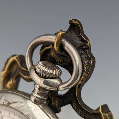 1920s Brass Chair Pocket Watch Holder Brown Seat