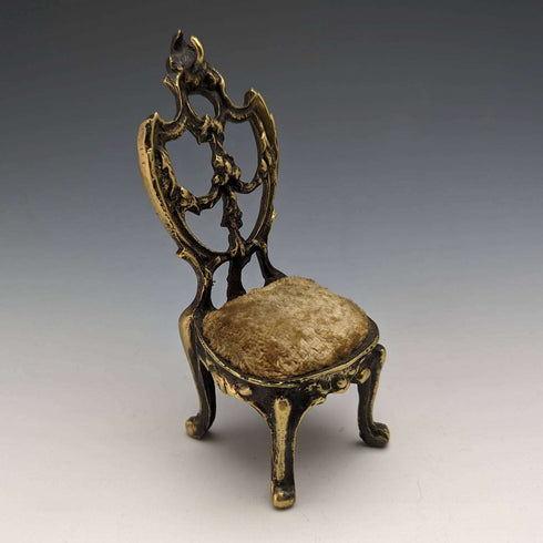 1920s Brass Chair Pocket Watch Holder Brown Seat