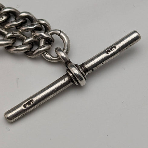 1900年頃 英国アンティーク 純銀製アルバートチェーン 30g ファンシーリンク タッセルフォブ