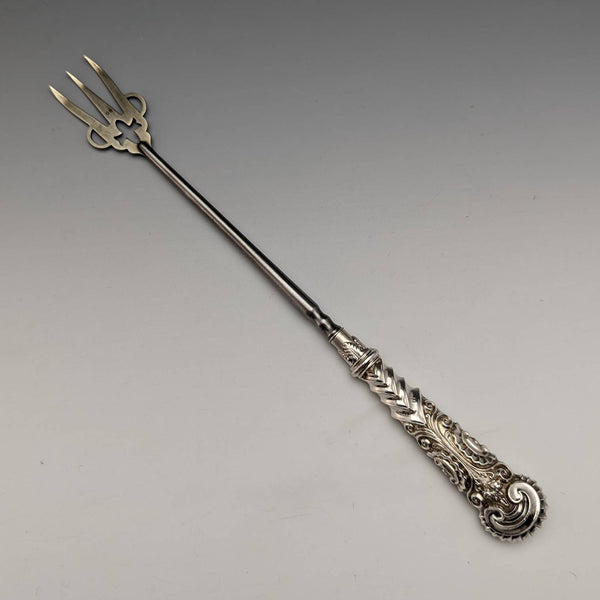 1889 British Antique Pure Silver Handle Toasting Fork Adie and Lovekin