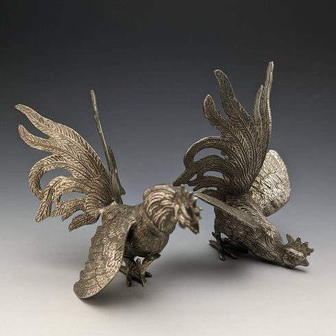 英国ヴィンテージ ピューター製 鶏フィギュリン ペア