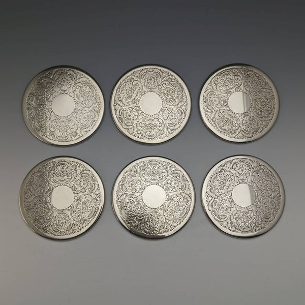 Set of 6 vintage silver-plated coasters