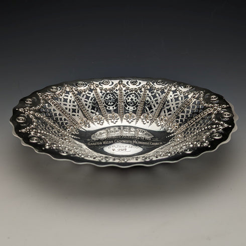 1894年 英国アンティーク 純銀製 ピアス装飾 ボウル/デッシュ 232g Martin Hall