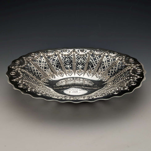 1894 British Antique Sterling Silver Earring Decoration Bowl/Dish 232g Martin Hall