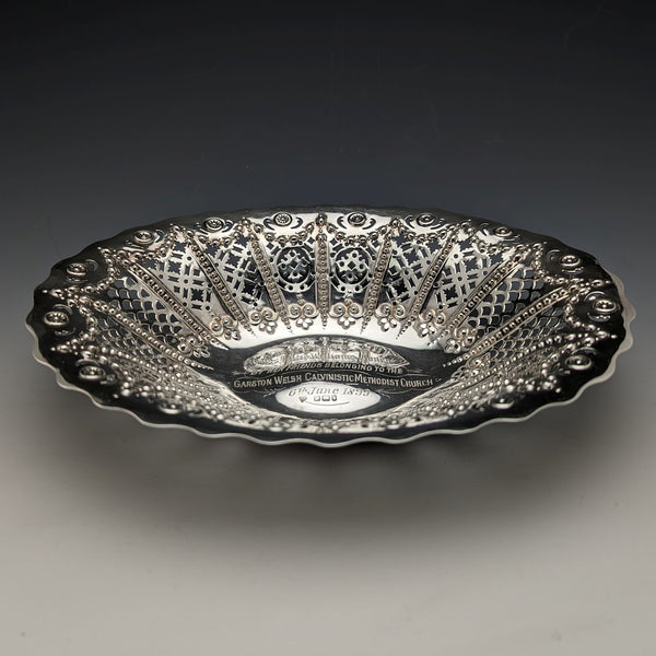 1894 British Antique Sterling Silver Earring Decoration Bowl/Dish 232g Martin Hall