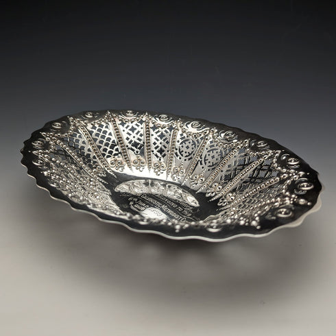 1894 British Antique Sterling Silver Earring Decoration Bowl/Dish 232g Martin Hall