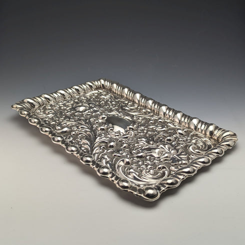 1905 年英國古董純銀浮雕雕刻梳妝台托盤 336 克霍勒斯·伍德沃德