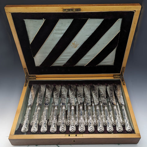 【預留】1836年英國古董純銀柄魚餐具12對套裝盒裝
