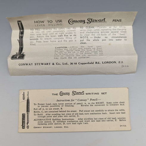 British Vintage Conway Stewart Fountain Pen Pencil Set Black Boxed