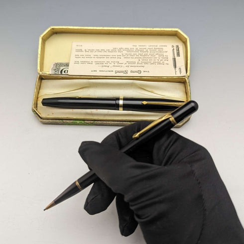 British Vintage Conway Stewart Fountain Pen Pencil Set Black Boxed