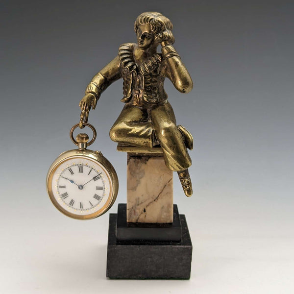 Antique Ormolu & Marble Boy Figurine Pocket Watch Holder Display Stand