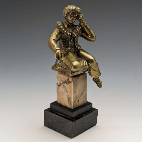 Antique Ormolu & Marble Boy Figurine Pocket Watch Holder Display Stand