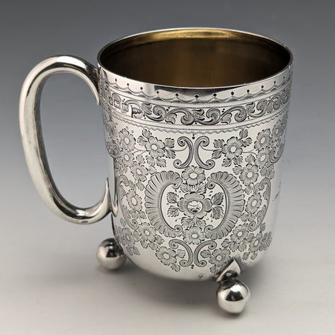 1904 British antique sterling silver mug 130g Walker and Hall