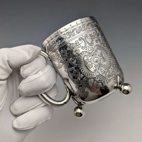 1904 British antique sterling silver mug 130g Walker and Hall