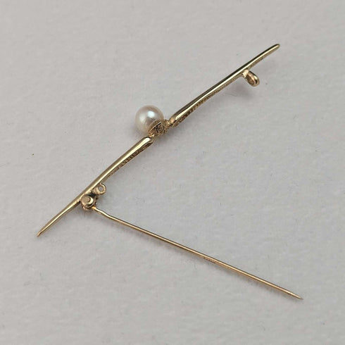 British vintage 9ct gold pearl pin brooch PMS