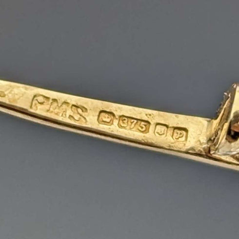 British vintage 9ct gold pearl pin brooch PMS