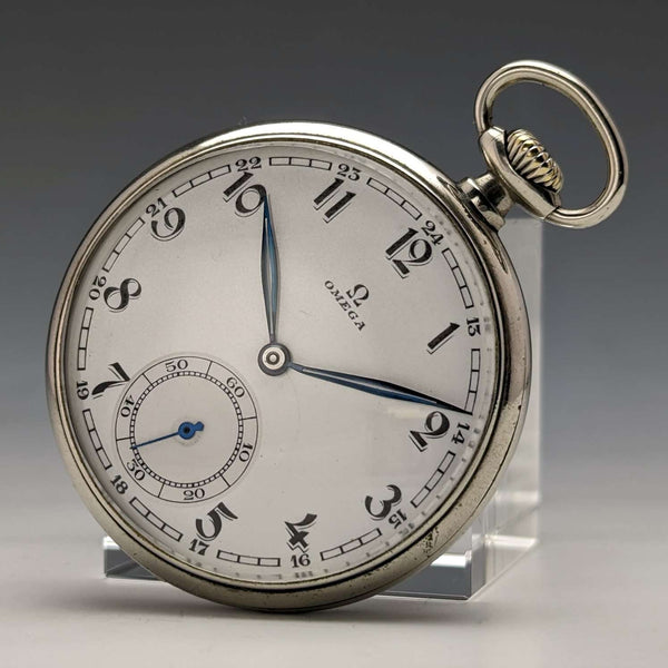 circa 1939 vintage omega pocket watch silver plated open face working fine
