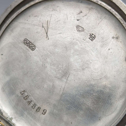 20 世紀初古董 MOVADO 懷錶 馬車雕刻銀色側殼 效果很好