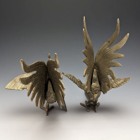 英国ヴィンテージ ピューター製 闘鶏フィギュリン ペア ミドルサイズ