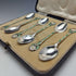 1938 British vintage enamel decorated sterling silver teaspoon set of 6 in a case MAPPIN and WEBB