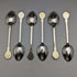 1938 British vintage enamel decorated sterling silver teaspoon set of 6 in a case MAPPIN and WEBB
