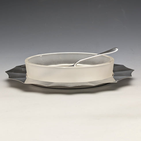 1930s British Vintage Pure Silver & Glass Inner Butter Dish in Case