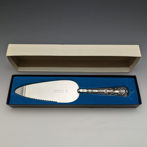 1981年 英国ヴィンテージ 純銀製ハンドル ケーキスライサー 箱入り Harrison Brothers