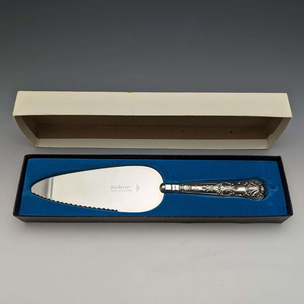 1981 British Vintage Sterling Silver Handle Cake Slicer Boxed Harrison Brothers
