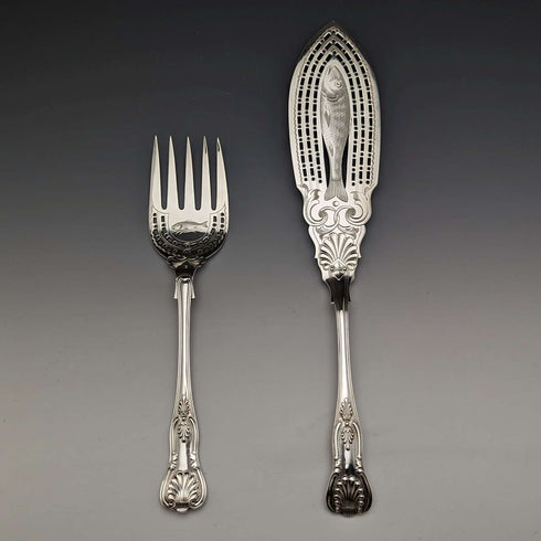 Late 19th century British antique silver plate fish server set in box Levesley Brothers