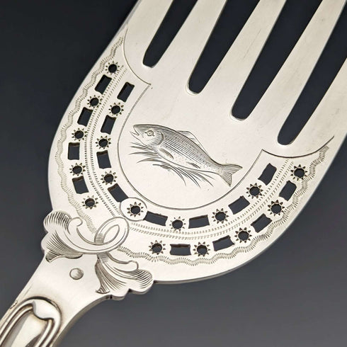 Late 19th century British antique silver plate fish server set in box Levesley Brothers