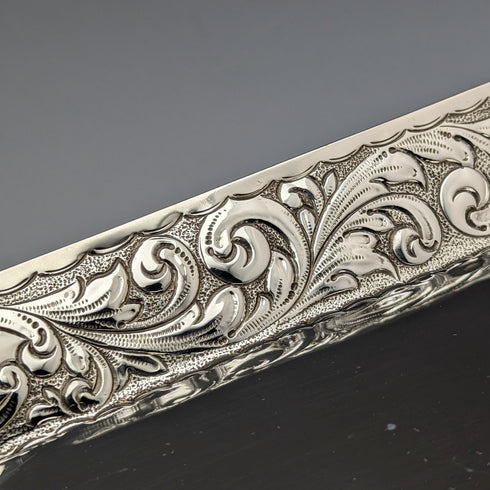 1896年 英国アンティーク 純銀 角型ドレッシングテーブルトレイ 666g Florence Warden