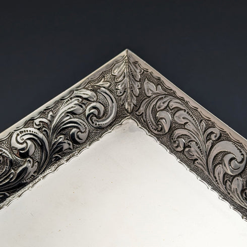 1896年 英国アンティーク 純銀 角型ドレッシングテーブルトレイ 666g Florence Warden