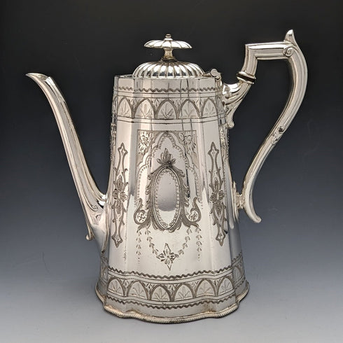 1885年代 英国アンティーク ブリタニアメタル製 コーヒーサーバ William Tyler