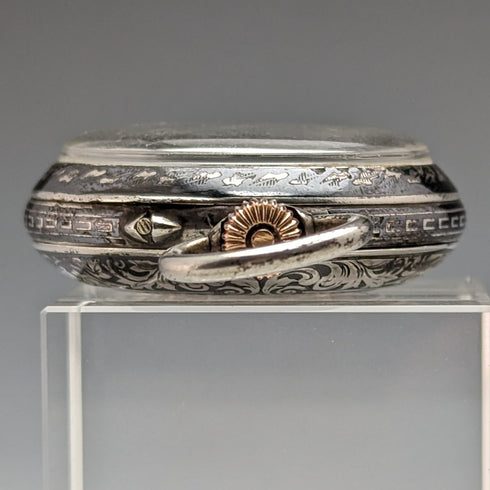 1886年頃 アンティーク ロンジン 懐中時計 銀側ニエロケース 動作良好